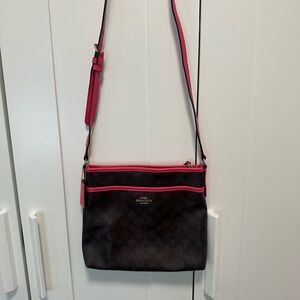 Coach Dark Brown and Pink Crossbody Bag and wristlet